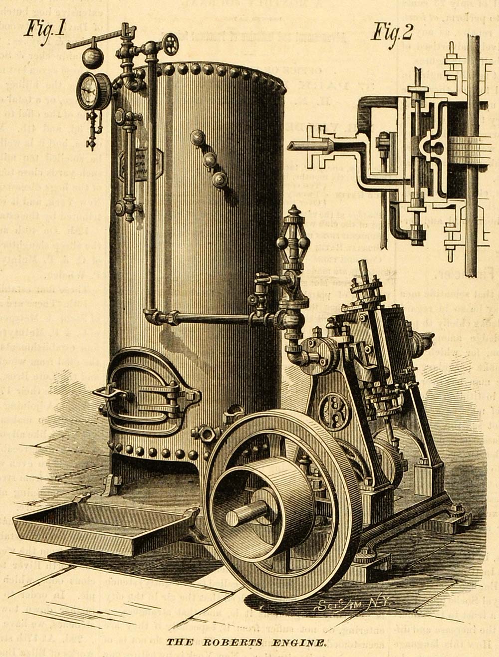 1878 Print E E Roberts Small Portable Boiler Engine Vintage Machinery MAB1