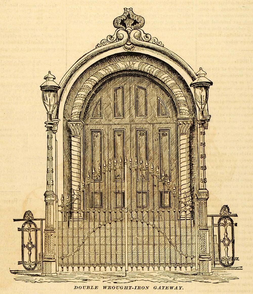 1878 Print Double Wrought Iron Gateway Architecture Design J W Fiske New MAB1