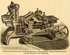 1878 Print Diagonal Planning Polishing Machine Vintage Norris Antique MAB1