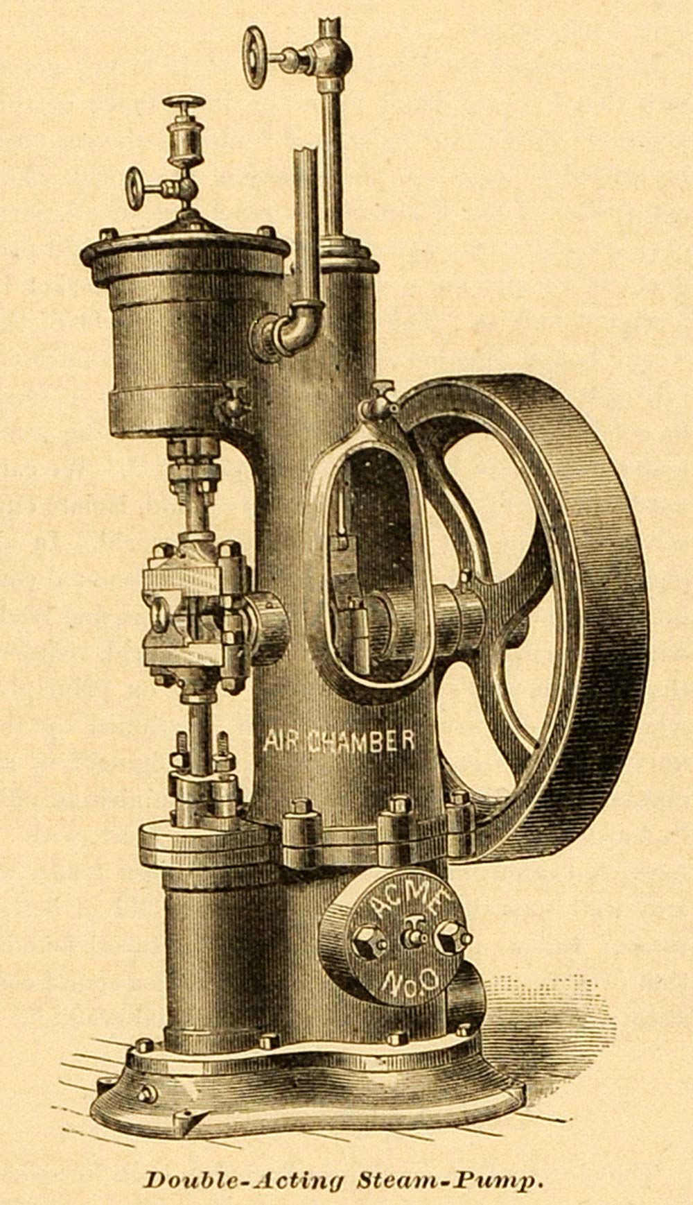 1878 Print Double-acting Piston Steam Pump Vintage Valley Machine MAB1
