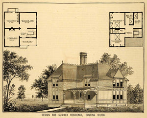1879 Print Architect Wm. H. Beers Victorian Summer Home Floor Plan MAB1