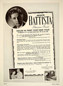 1948 Booking Ad Joseph Battista American Pianist Musical Entertainment Tour MAM1