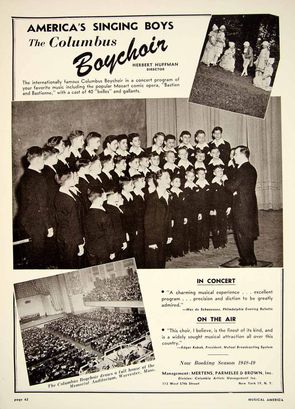 1948 Booking Ad Columbus Boychoir Herbert Huffman Director Boys Choir Music MAM1