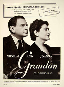 1948 Booking Ad Nikolai Joanna Graudan Cello Piano Duo Classical Music Tour MAM1