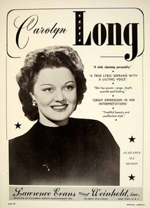 1948 Booking Ad Carolyn Long Lyric Soprano Opera Concert Singer Music MAM1