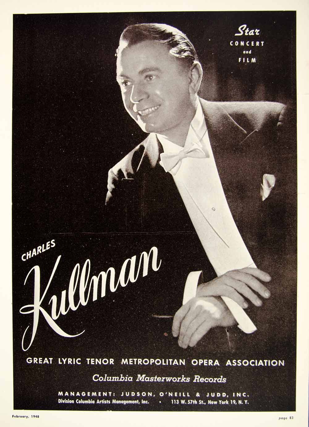 1948 Booking Ad Charles Kullman Lyric Tenor Metropolitan Opera Singer Music MAM1