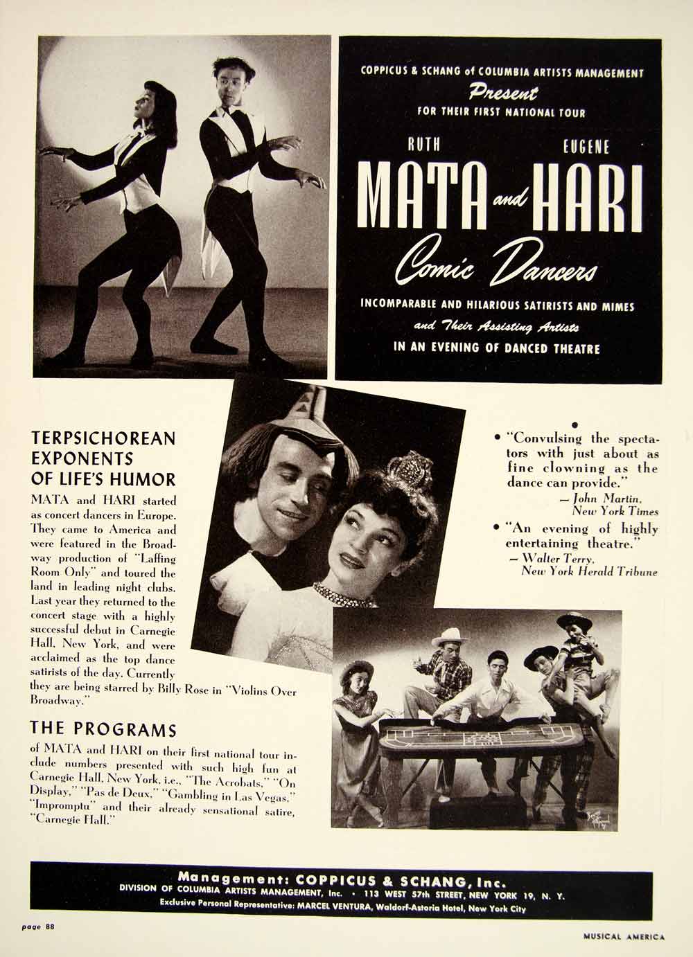1948 Booking Ad Ruth Mata Eugene Hari Dancers Comic Duo Mimes Dance Theatre MAM1