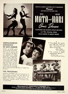 1948 Booking Ad Ruth Mata Eugene Hari Dancers Comic Duo Mimes Dance Theatre MAM1