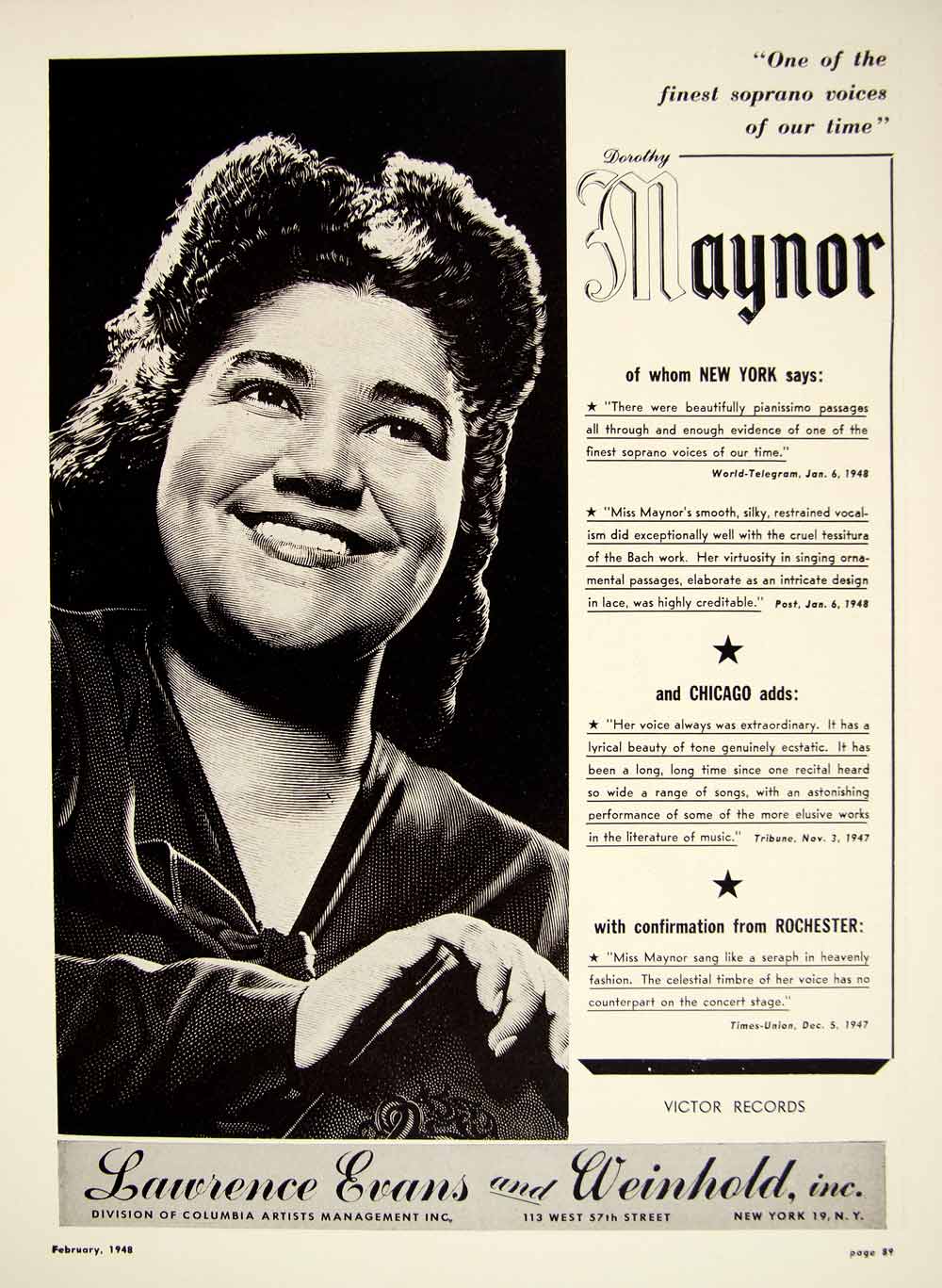 1948 Booking Ad Dorothy Maynor Soprano Black Americana Harlem School Arts MAM1