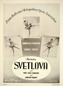 1948 Booking Ad Marina Svetlova Dance Troupe Prima Ballerina Dancer Ballet MAM1