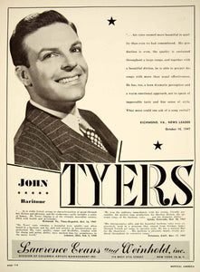 1948 Booking Ad John Tyers Baritone Singer Opera Broadway Music Recital MAM1