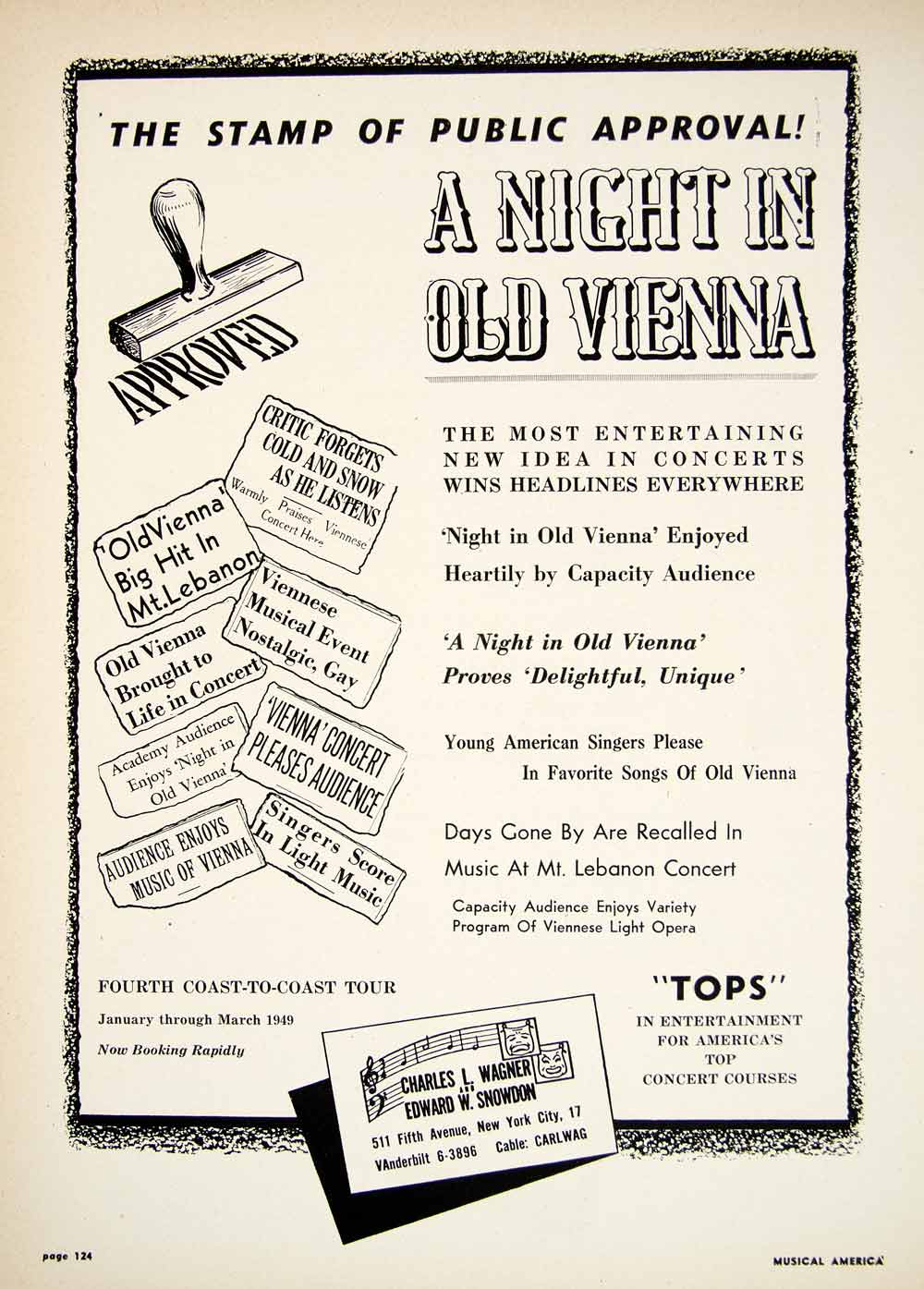 1948 Booking Ad A Night in Old Vienna Concert Program Viennese Light Opera MAM1