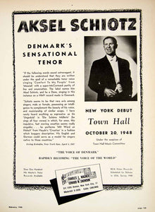 1948 Booking Ad Aksel Schiotz Tenor Danish Lieder Singer Denmark Music MAM1