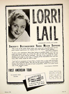 1948 Booking Ad Lorri Lail Mezzo Soprano Concert Oratorio Lieder Singer MAM1