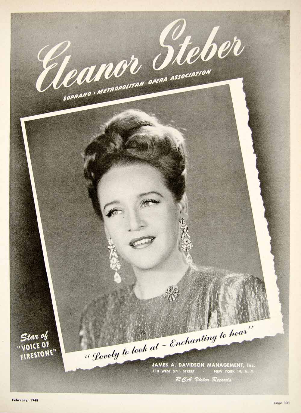 1948 Booking Ad Eleanor Steber Soprano Opera Singer Star Voice of Firestone MAM1