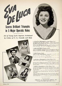 1948 Booking Ad Eva De Luca Lyric Soprano Opera Singer Music Entertainment MAM1