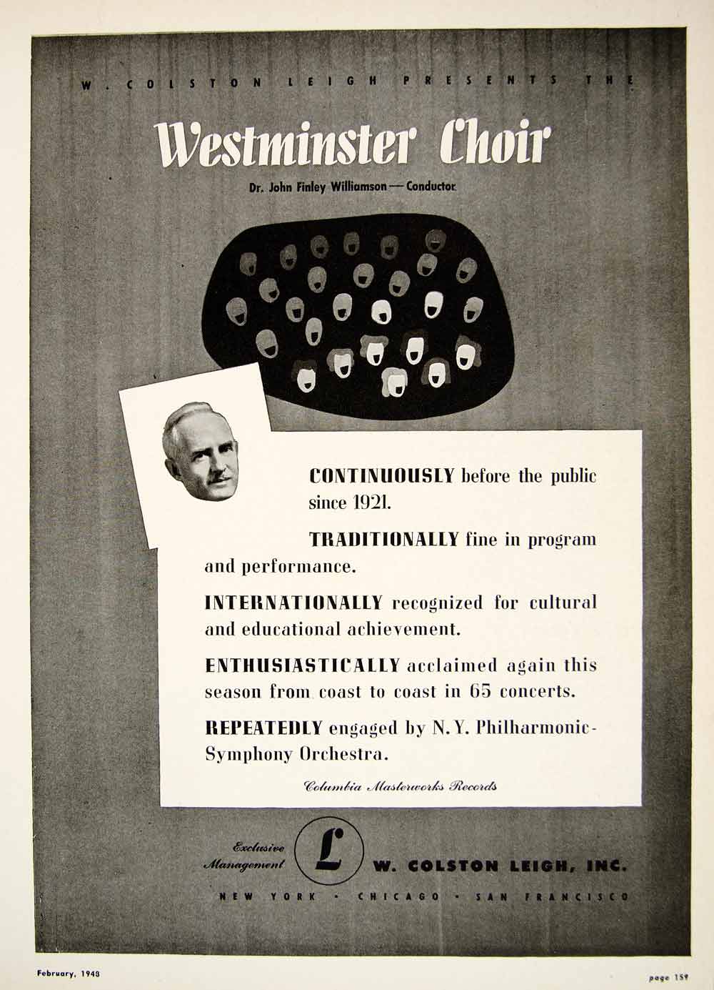 1948 Booking Ad Westminster Choir Dr John Finley Williamson Conductor Music MAM1
