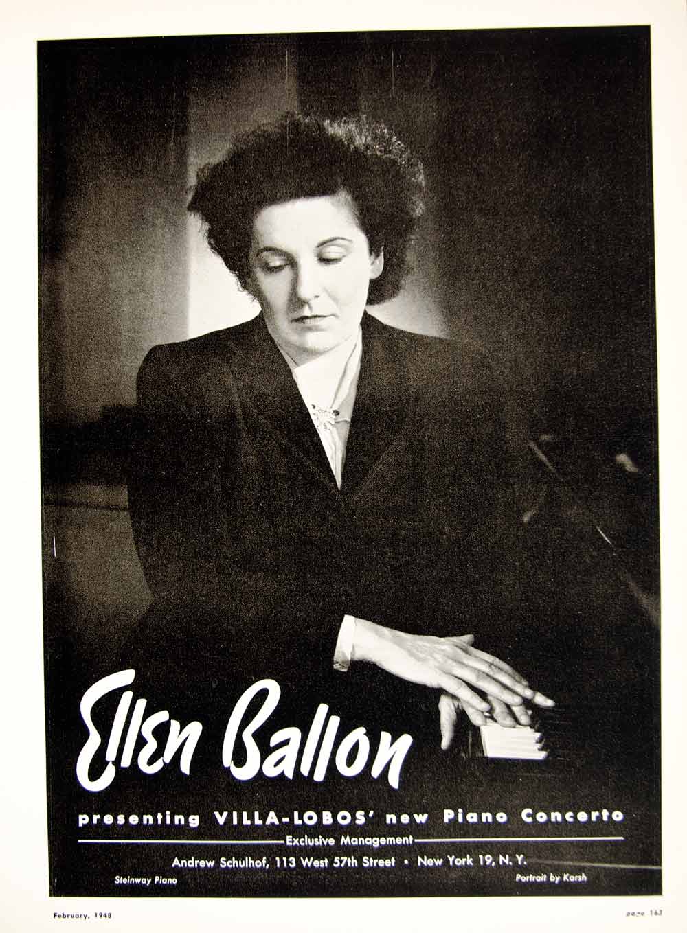 1948 Booking Ad Ellen Ballon Canadian Pianist Piano Music Portrait Karsh MAM1