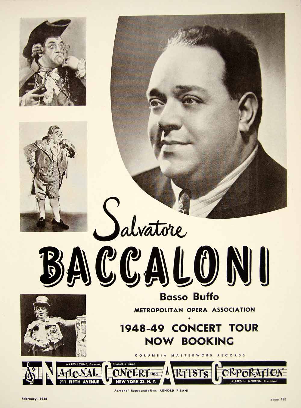 1948 Booking Ad Salvatore Baccaloni Basso Buffo Opera Italian Comic Singer MAM1