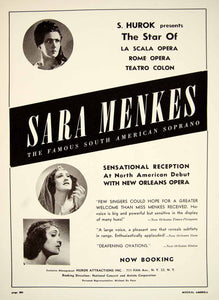 1948 Booking Ad Sara Menkes Soprano South American Opera Star Singer Music MAM1