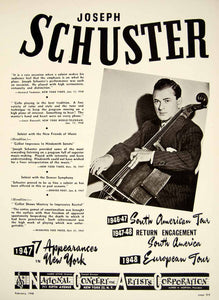 1948 Booking Ad Joseph Schuster Cellist Cello Soloist Classical Music Tours MAM1
