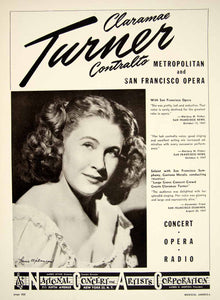 1948 Booking Ad Claramae Turner Contralto Singer Opera Concert Radio Film MAM1