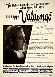 1948 Booking Ad Giuseppe Valdengo Baritone Opera Italian Operatic Singer MAM1
