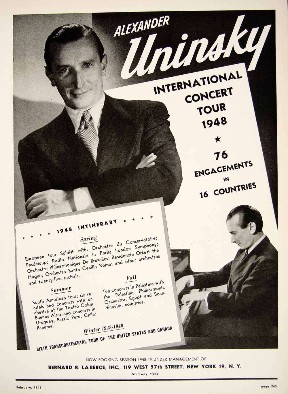 1948 Booking Ad Alexander Uninsky Pianist Piano Soloist Music Concert Tour MAM1
