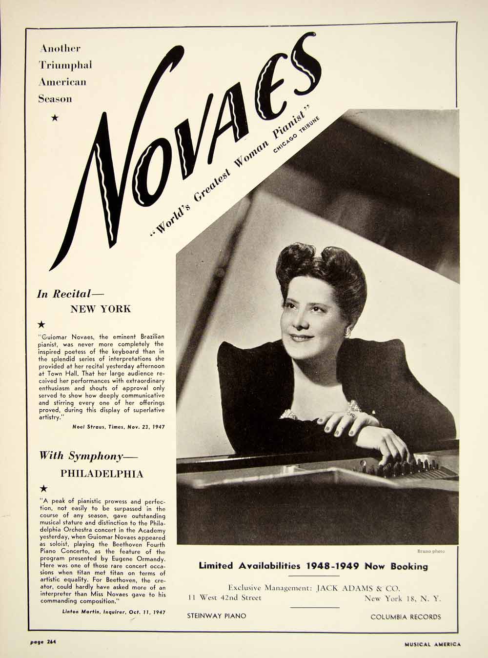 1948 Booking Ad Guiomar Novaes Brazilian Pianist Piano Music Symphony MAM1