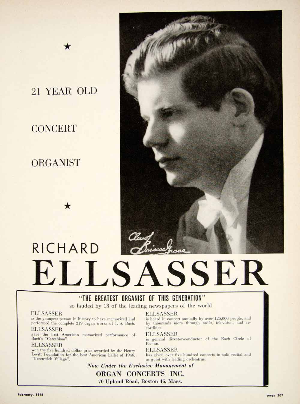 1948 Booking Ad Richard Ellsasser Concert Organist Composer Conductor Music MAM1