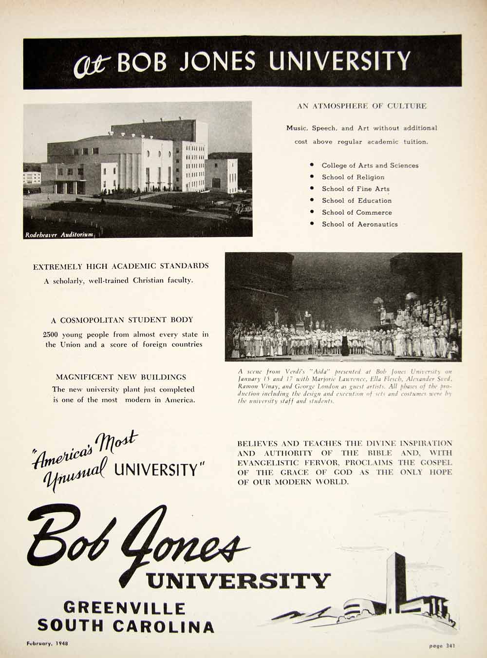 1948 Ad Bob Jones University BJU Greenville South Carolina Private College MAM1