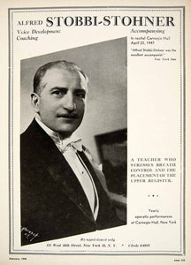 1948 Ad Alfred Stobbi-Stohner Teacher Voice Development Coaching Music NYC MAM1