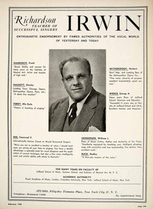 1948 Ad Richardson Irwin Voice Vocal Teacher Studio 55 Tiemann Place NYC MAM1