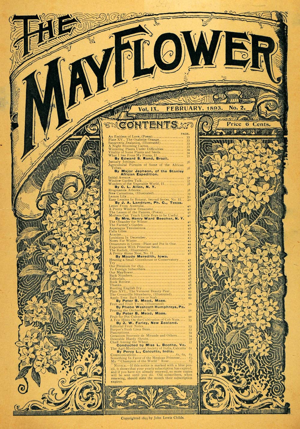 1893 Cover Flower Rand Landrum Beecher Farley Boothe - ORIGINAL MAY1