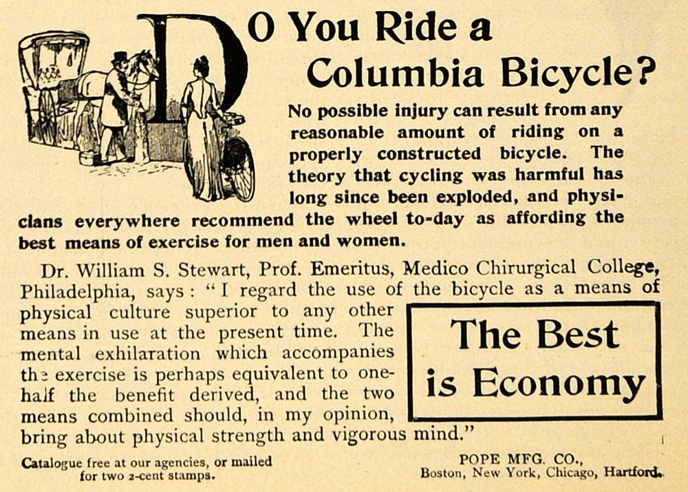 1894 Ad Pope Manufacturing Co Columbia Bicycles Boston - ORIGINAL MAY1