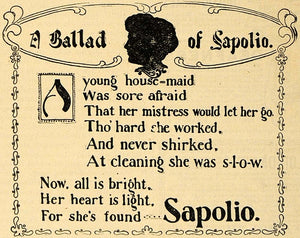 1894 Ad Sapolio Soap Washing Ballad Poem RARE - ORIGINAL ADVERTISING MAY1