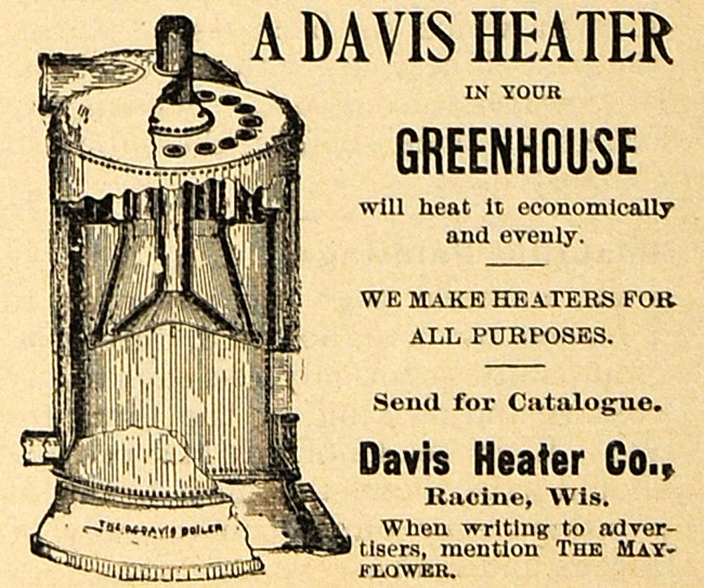1895 Ad Davis Heater Co. Boiler Greenhouse Appliance - ORIGINAL ADVERTISING MAY1