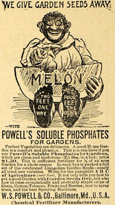 1892 Ad WS Powell & Co Soluble Phosphates Melon Seeds - ORIGINAL MAY1
