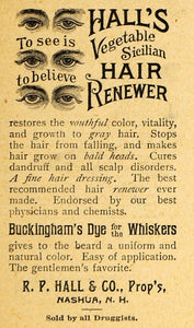 1893 Ad R P Hall & Co Vegetabel Sicilian Hair Renewer - ORIGINAL MAY1