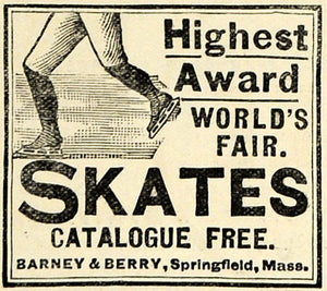 1896 Ad Barney & Berry Skates Springfield Massachusetts - ORIGINAL MAY1
