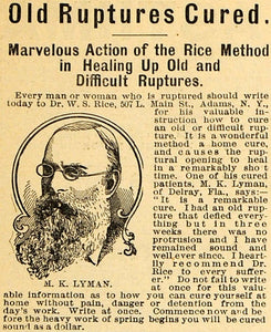 1899 Ad Dr. W. S. Rice Method Ruptures Treatments NY - ORIGINAL ADVERTISING MAY1
