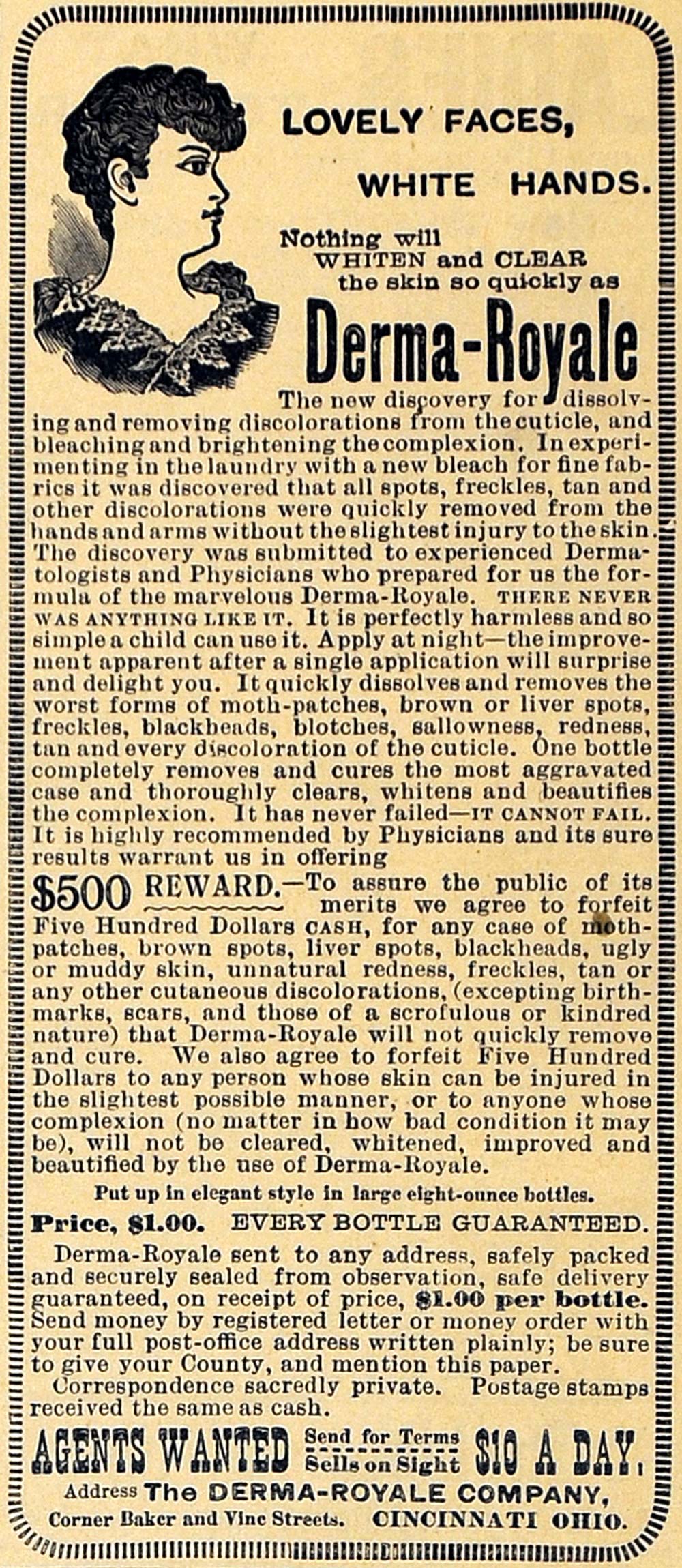 1892 Ad Derma Royale Co Pimples Eczema Skin Remedy - ORIGINAL ADVERTISING MAY1