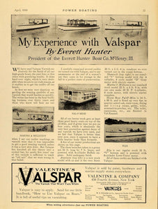 1919 Ad Valentine Valspar Varnish Everett Hunter Boats - ORIGINAL MB1