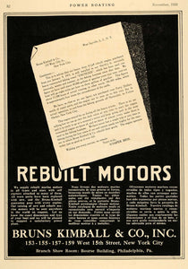1920 Ad Bruns Kimball Rebuilt Motors Schaper Bros. - ORIGINAL ADVERTISING MB1