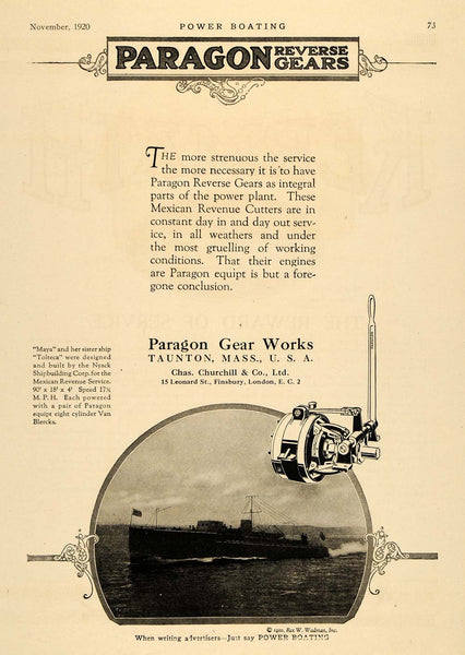 1920 Ad Paragon Gear Works Maya Tolteca Ship Nyack