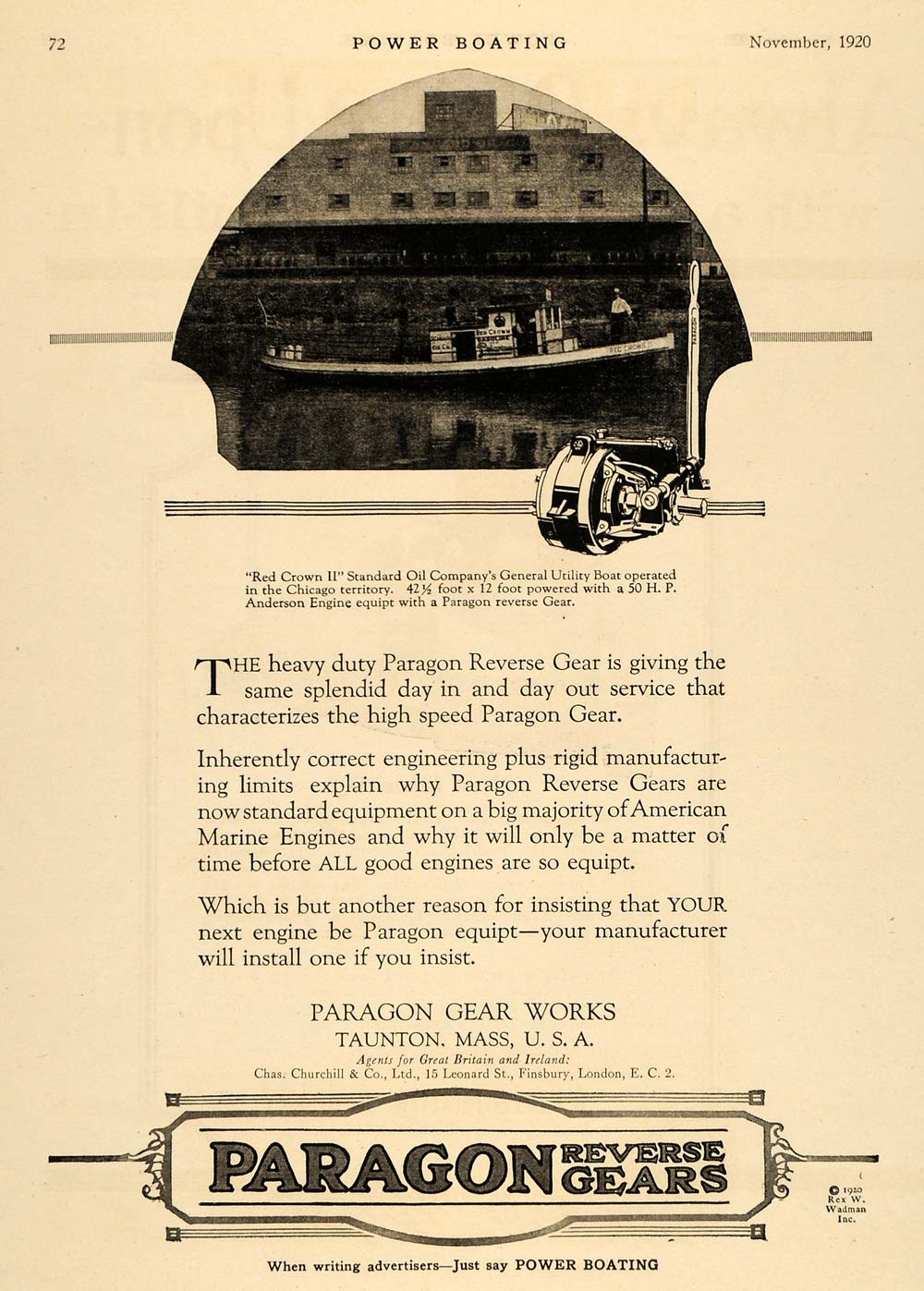 paragon gear 1920 Ad Paragon Gear Works Red Crown II Standard Oil