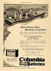 1920 Ad National Carbon Columbia Battery Family Boating - ORIGINAL MB1