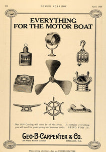 1920 Ad Geo. B. Carpenter Motor Boat Parts Equipment - ORIGINAL ADVERTISING MB1