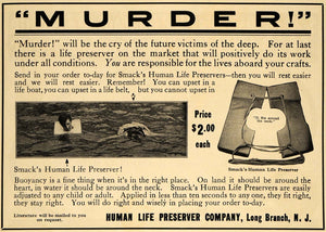 1913 Ad MURDER Smack's Human Life Preserver Pricing - ORIGINAL ADVERTISING MB2