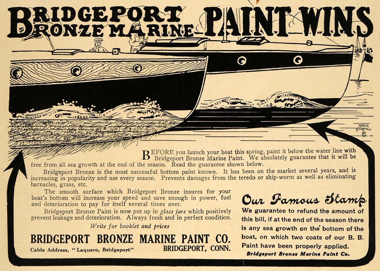 1913 Ad Bridgeport Bronze Marine Boat Paint Connecticut - ORIGINAL MB2